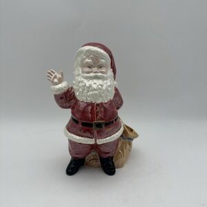 VTG 70's Duncan Mold Ceramics Christmas Waving Santa Planter Iridescent Sheen